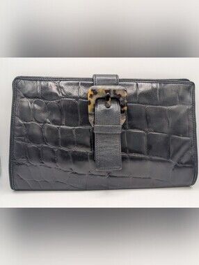 Vintage Susan Gail Clutch Purse Faux Leather Buckle Y2k